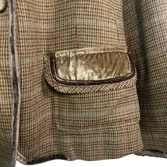 J. Jill Tweed Houndstooth Velvet Trim Brown Preppy Academia Blazer Jacket Sz 10 - Picture 6 of 16